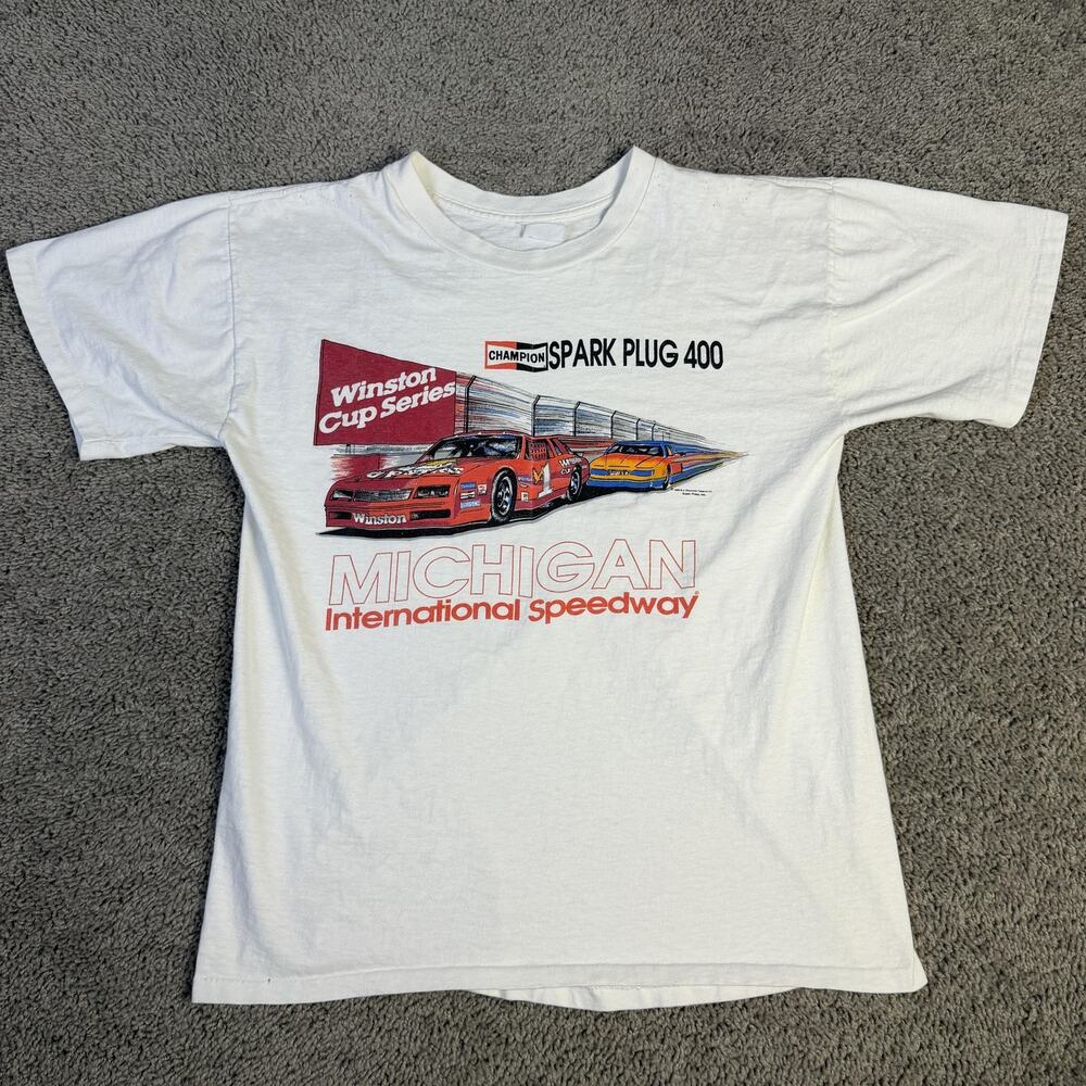 Vintage Winston Cup Michigan Speedway Shirt Mens XL White RJ Reynolds Promo 1988